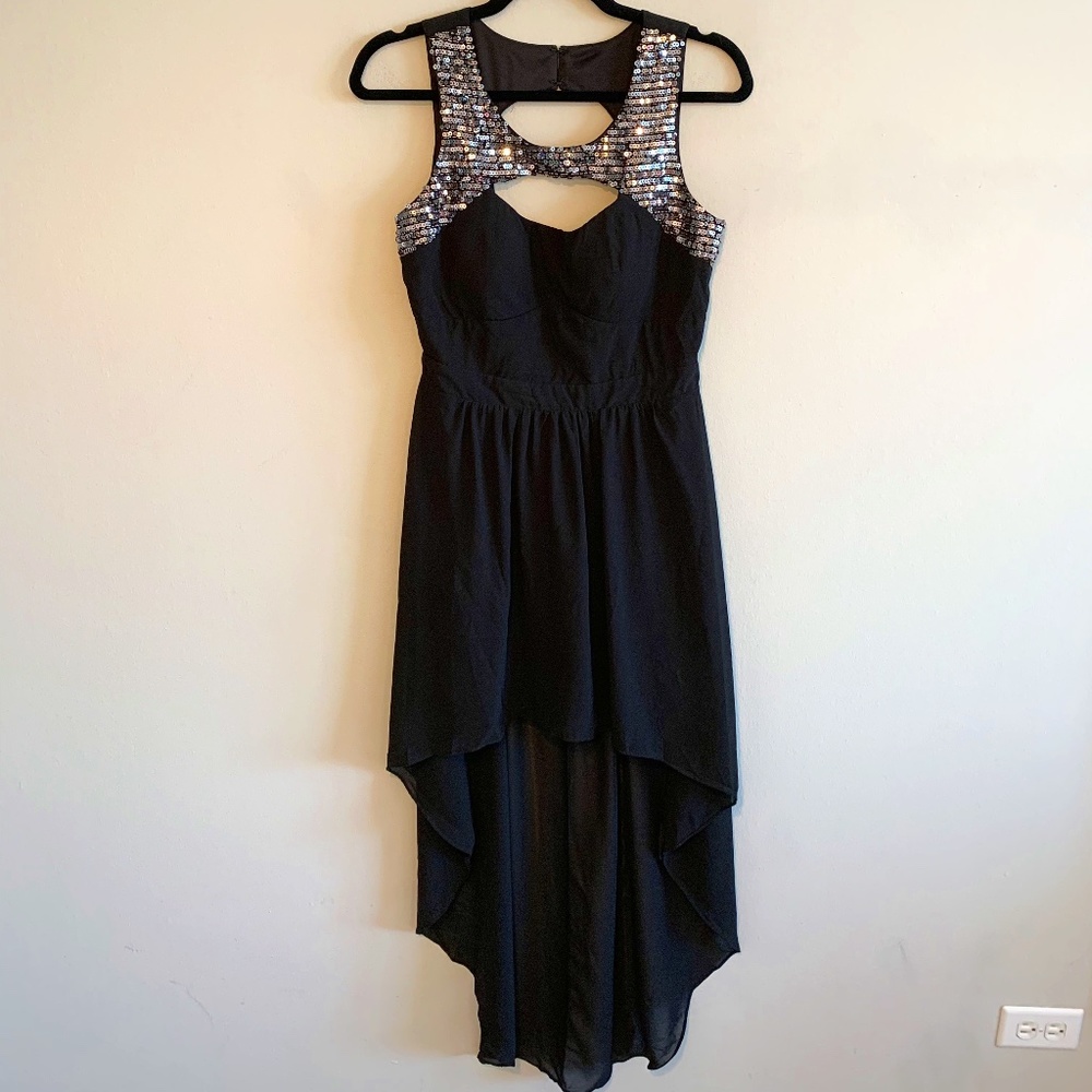 AKIRA BLACK LABEL Sequin Asymmetrical Black Dress